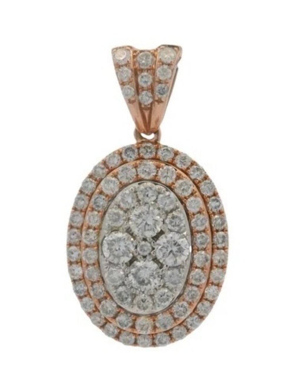 EFFY 14kt Rose Gold and 1ctw Diamond Cluster Oval Drop Charm Necklace Pendant